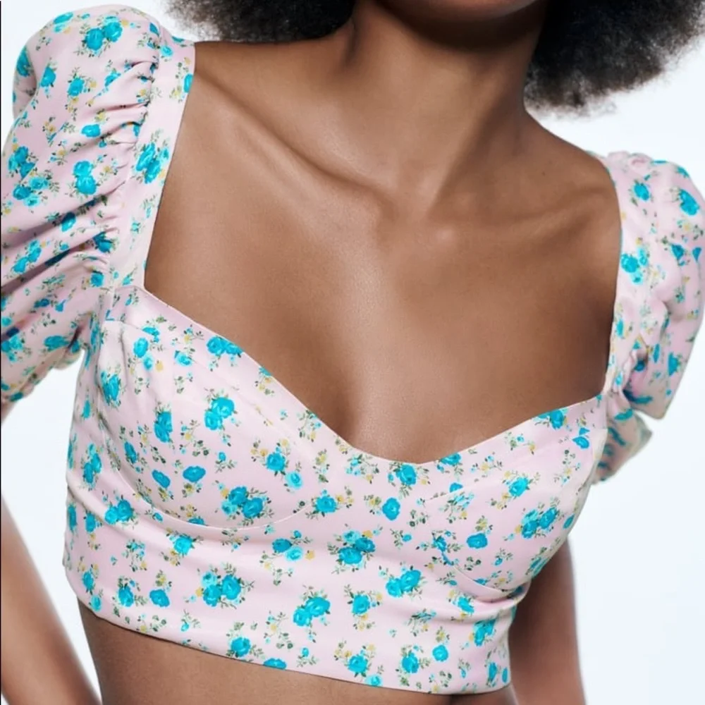 Zara Floral Print Satin Effect Corset Top - Picture 2 of 14